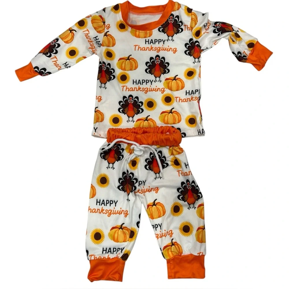 3-6 months baby unisex Turkey Pumpkin Sunflower jogger set